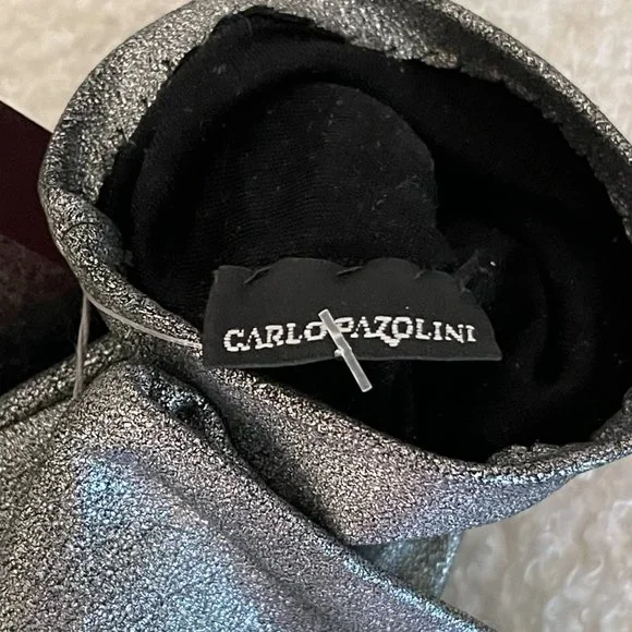 NWT CARLO PAZOLINI leather silver gloves with silk lining - Picture 6 of 10